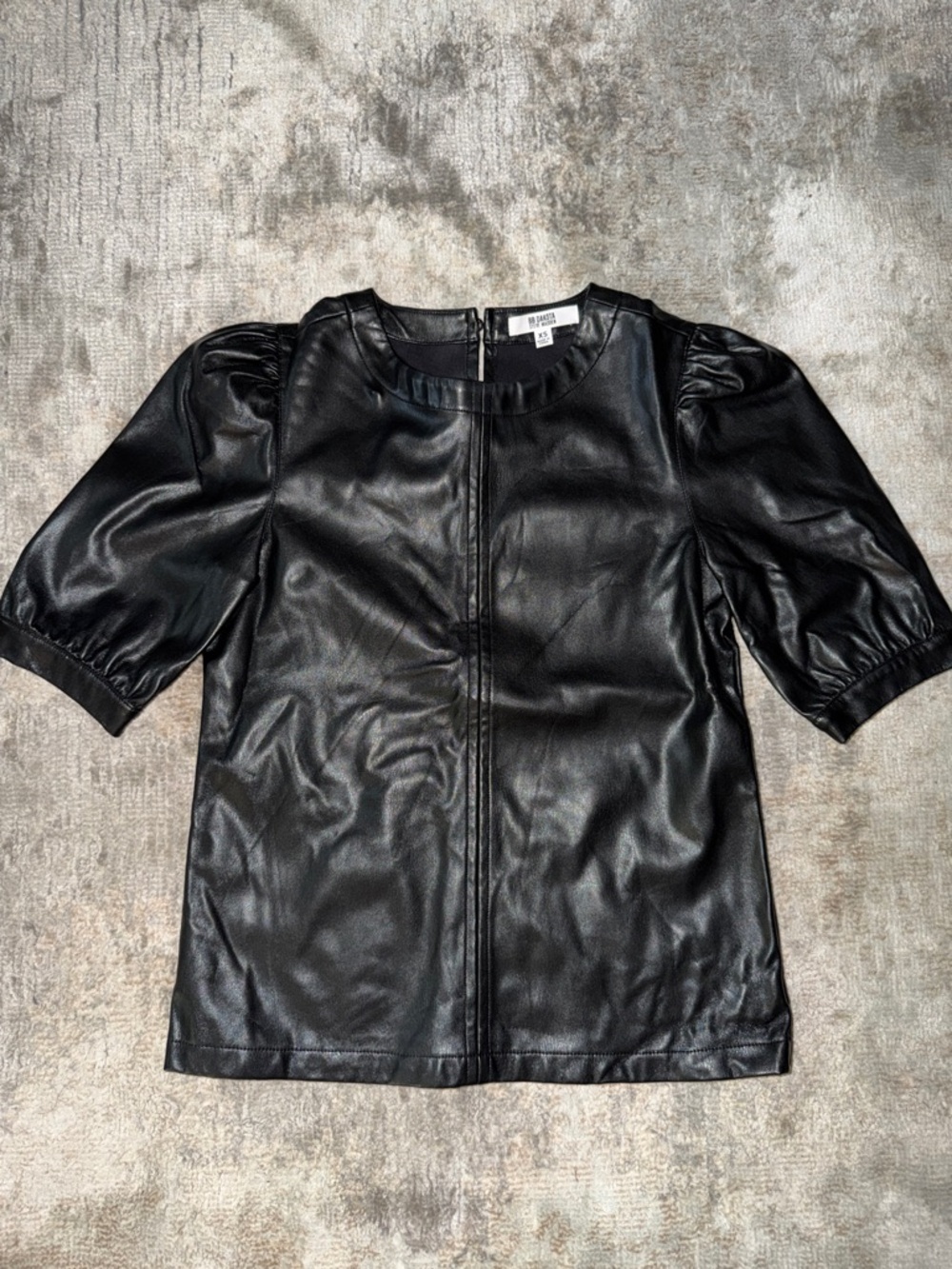 BB Dakota Black Faux Leather Puff Sleeve Top